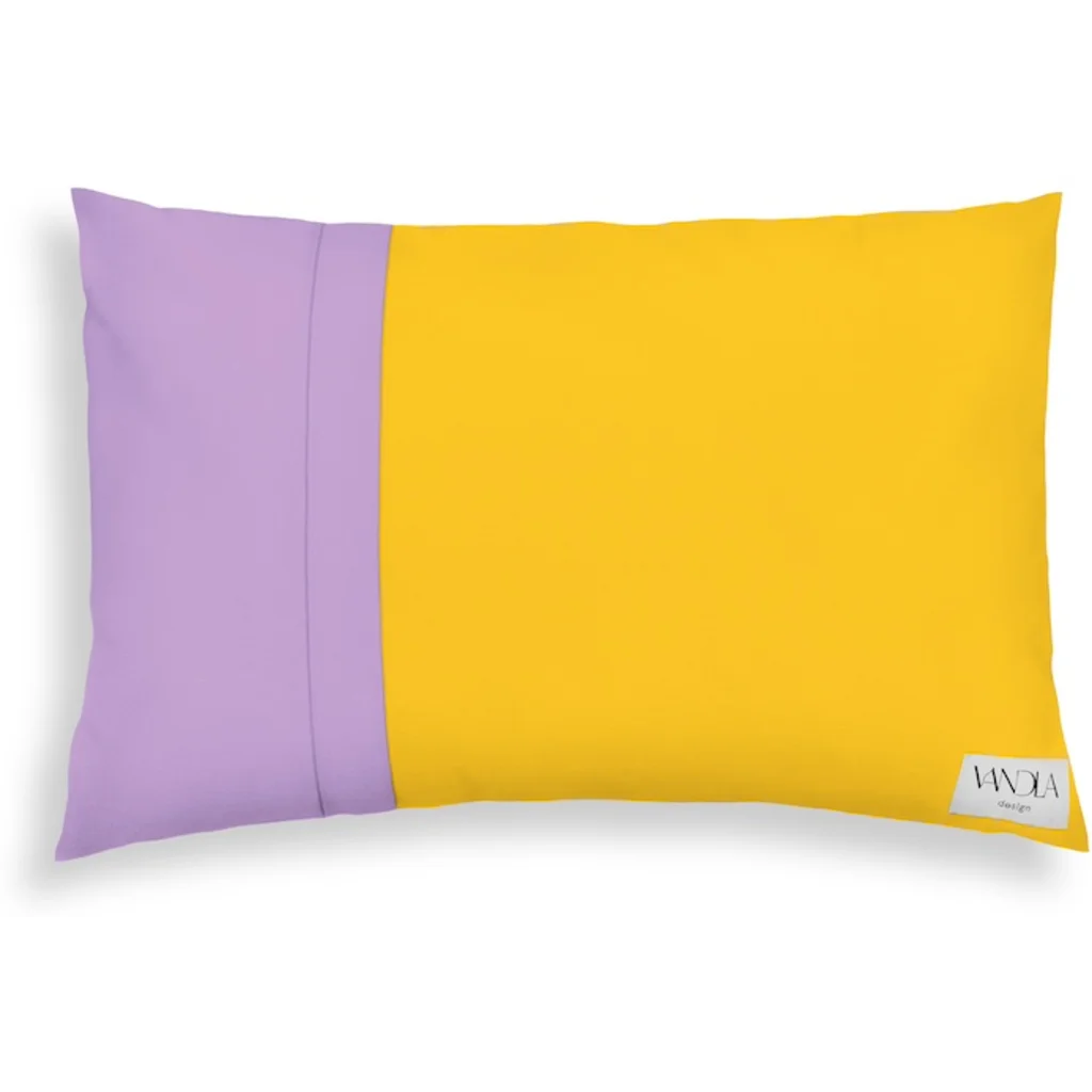 Modulare Kissenhülle rechteckig Farbkombinationen mit Gelb in Gelb+Flieder von Vandla design Größe 40x60 cm