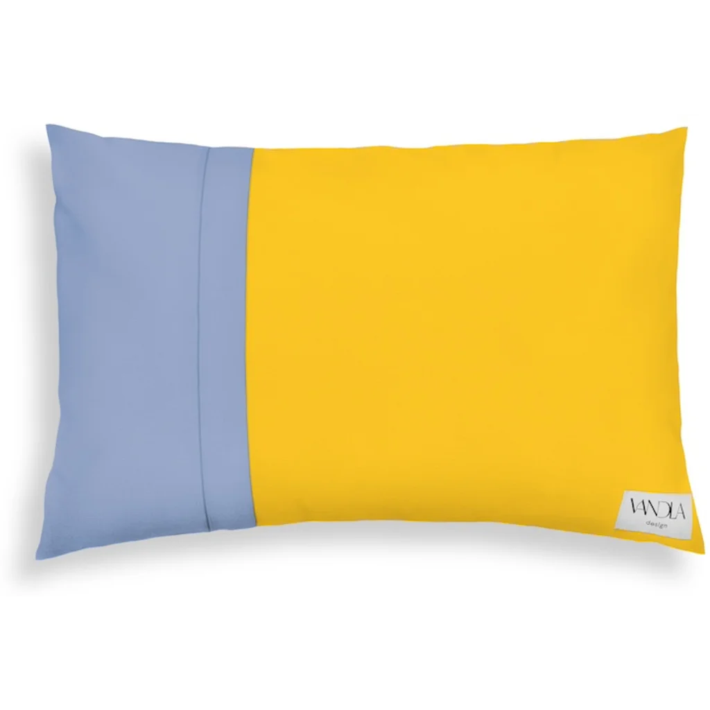 Modulare Kissenhülle rechteckig Farbkombinationen mit Gelb in Gelb+Jeansblau Gelb+Blau von Vandla design Größe 40x60 cm
