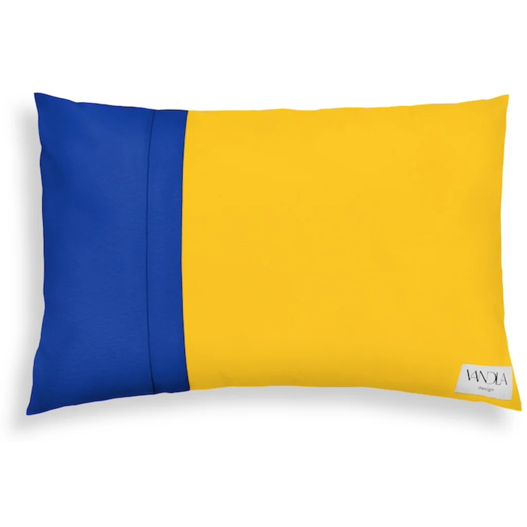 Modulare Kissenhülle rechteckig Farbkombinationen mit Gelb in Gelb+Kobalt Gelb+Blau von Vandla design Größe 40x60 cm