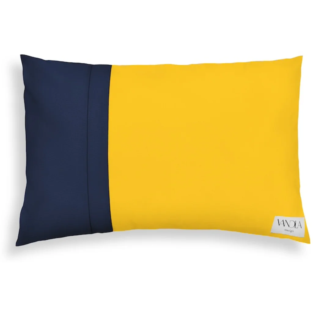 Modulare Kissenhülle rechteckig Farbkombinationen mit Gelb in Gelb+Marine Gelb+Blau von Vandla design Größe 40x60 cm