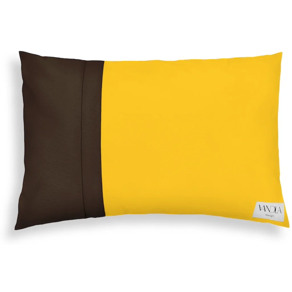 Modulare Kissenhülle rechteckig Farbkombinationen mit Gelb in Gelb+Schoko Gelb+Braun von Vandla design Größe 40x60 cm