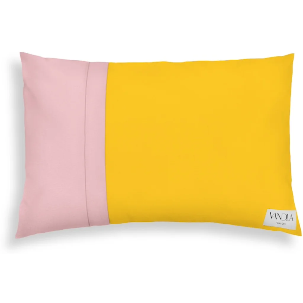 Modulare Kissenhülle rechteckig Farbkombinationen mit Gelb in Gelb+Zartrosa Gelb+Rosa von Vandla design Größe 40x60 cm