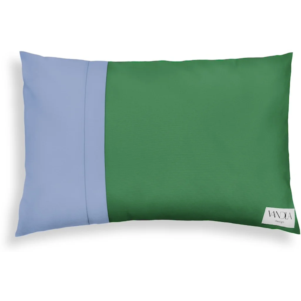 Modulare Kissenhülle rechteckig Farbkombinationen mit Grün in Grün+Jeansblau Grün+Blau von Vandla design Größe 40x60 cm