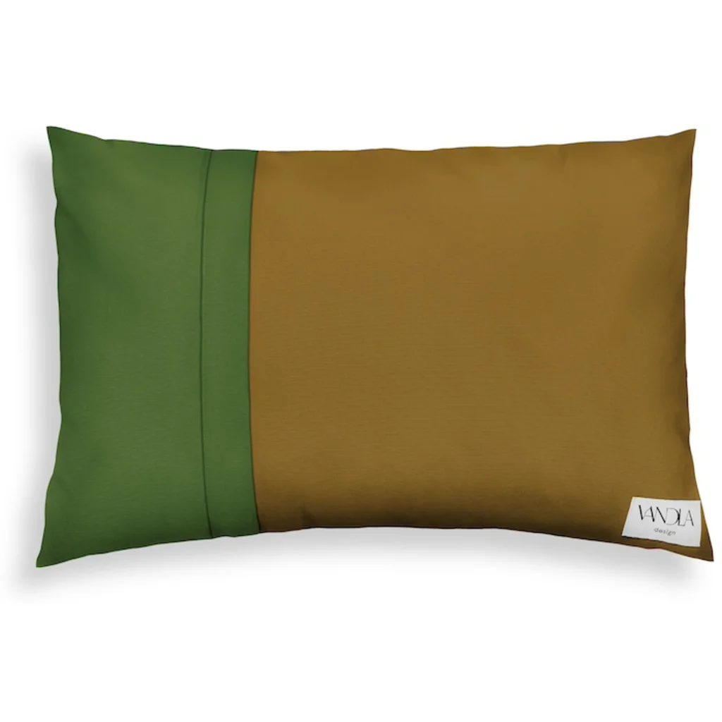 Modulare Kissenhülle rechteckig Farbkombinationen mit Hellbraun in Hellbraun+Waldgrün Braun+Grün von Vandla design Größe 40x60 cm