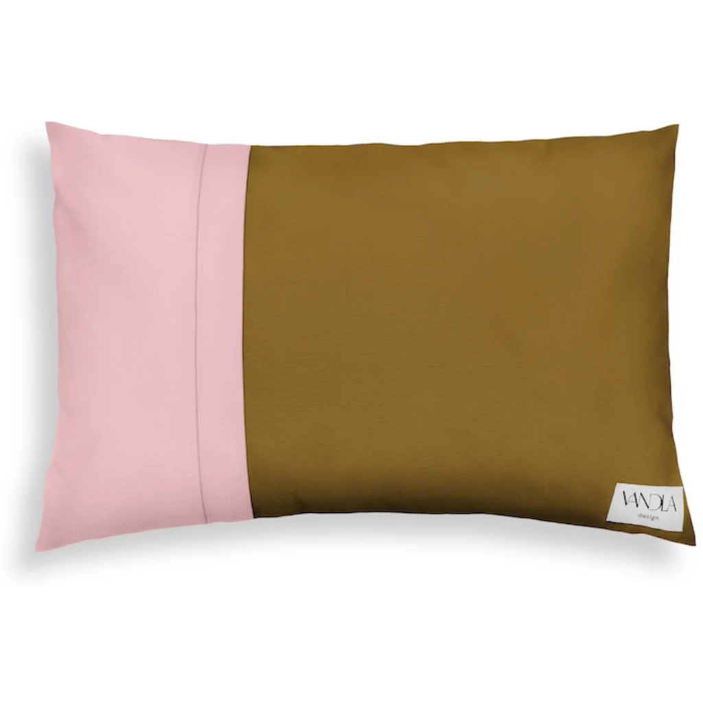 Modulare Kissenhülle rechteckig Farbkombinationen mit Hellbraun in Hellbraun+Zartrosa Braun+Rosa von Vandla design Größe 40x60 cm