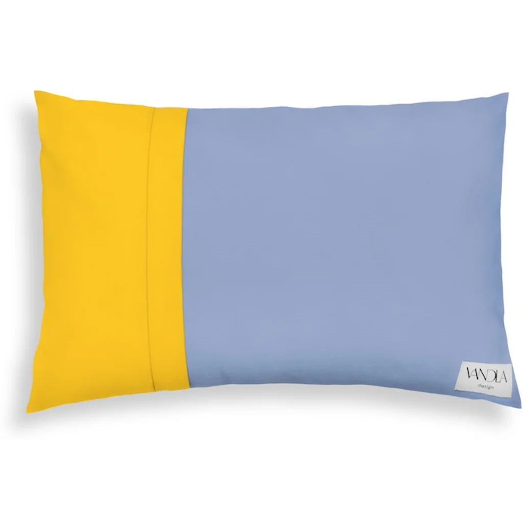 Modulare Kissenhülle rechteckig Farbkombinationen mit Jeansblau in Jeansblau+Gelb Blau+Gelb von Vandla design Größe 40x60 cm