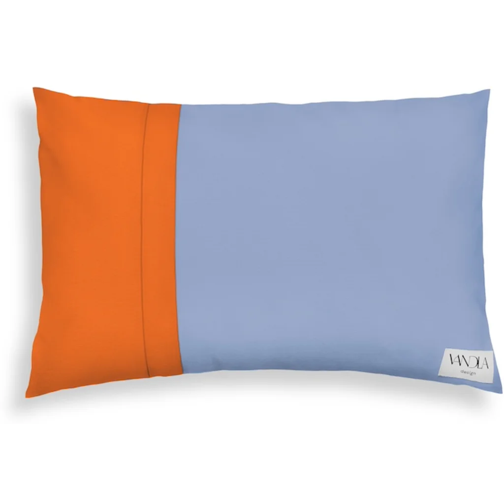 Modulare Kissenhülle rechteckig Farbkombinationen mit Jeansblau in Jeansblau+Orange Blau+Orange von Vandla design Größe 40x60 cm