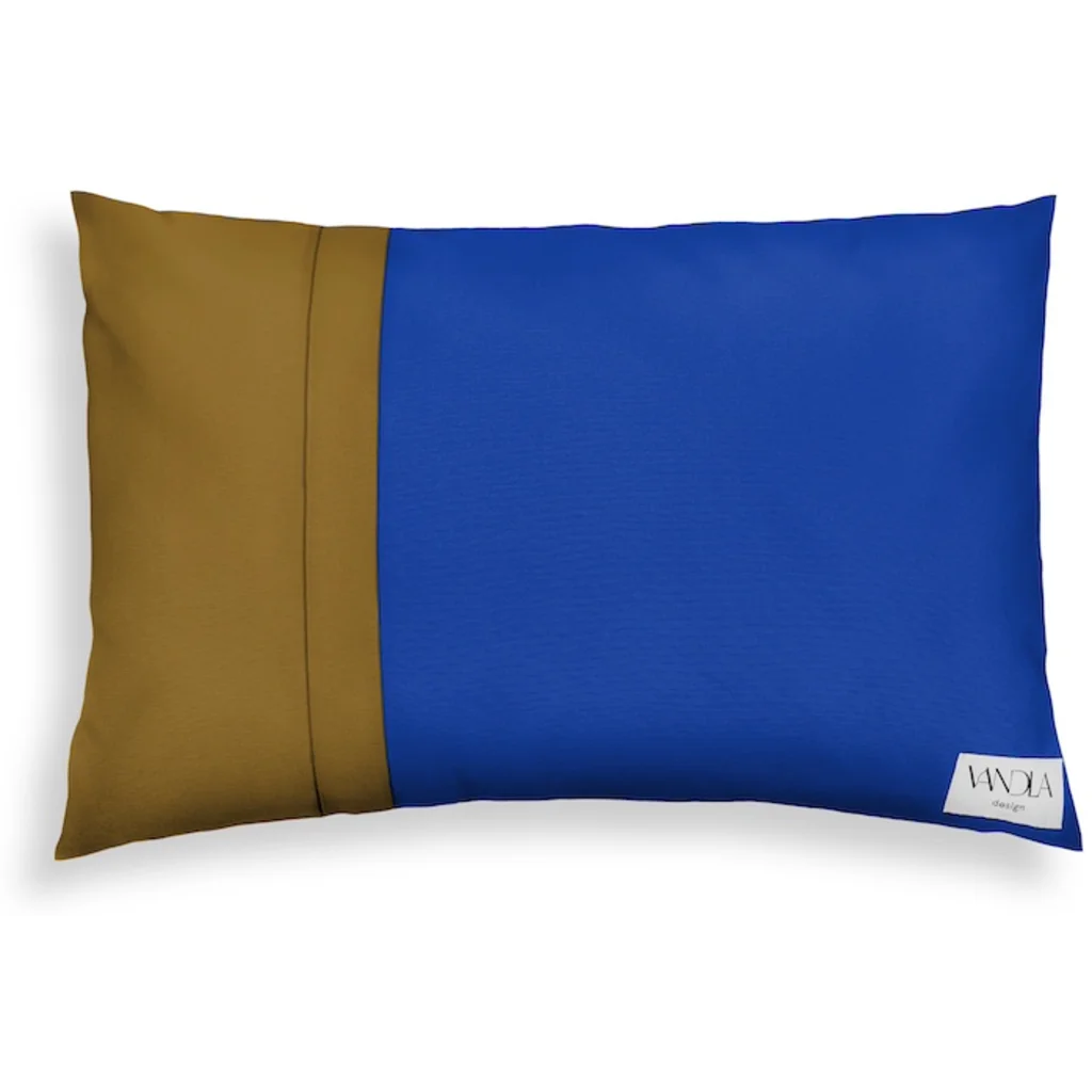 Modulare Kissenhülle rechteckig Farbkombinationen mit Kobalt in Kobalt+Hellbraun Blau+Braun von Vandla design Größe 40x60 cm
