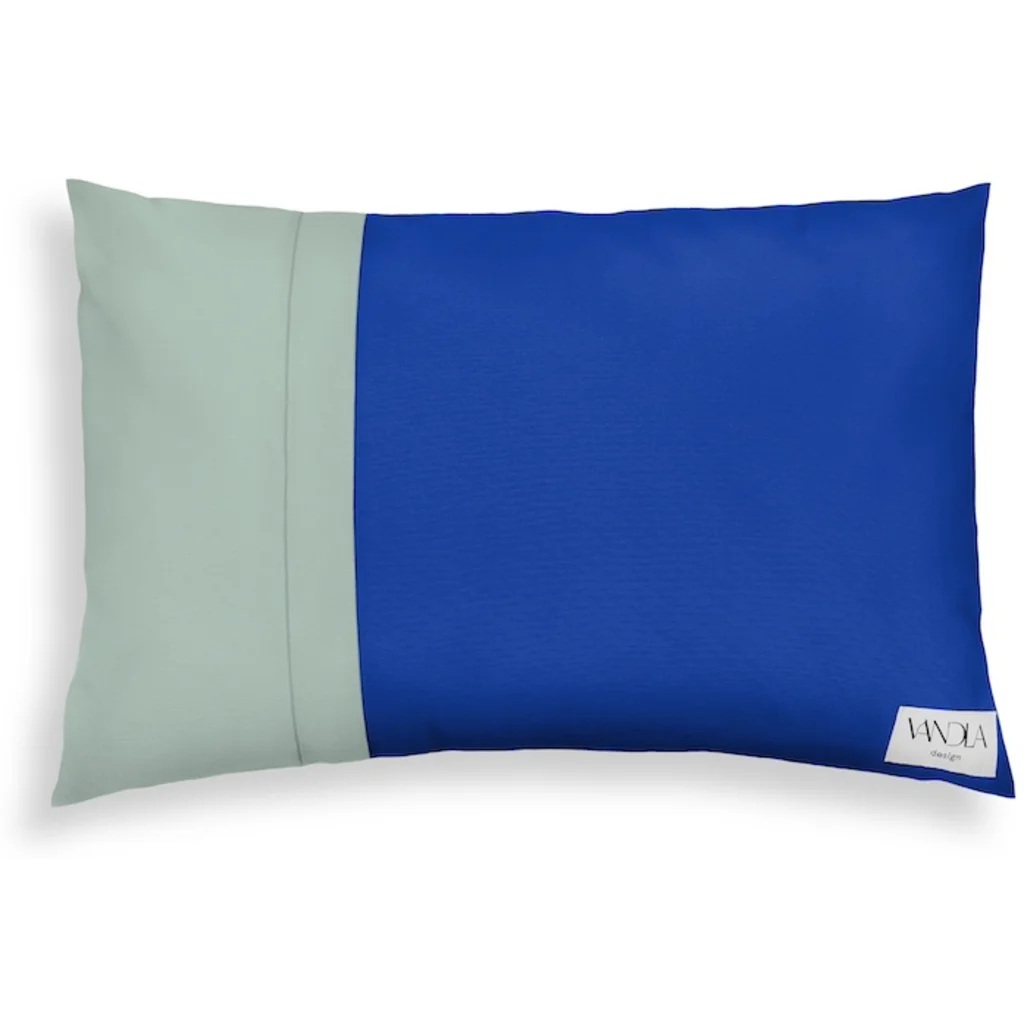 Modulare Kissenhülle rechteckig Farbkombinationen mit Kobalt in Kobalt+Mint Blau+Grün von Vandla design Größe 40x60 cm