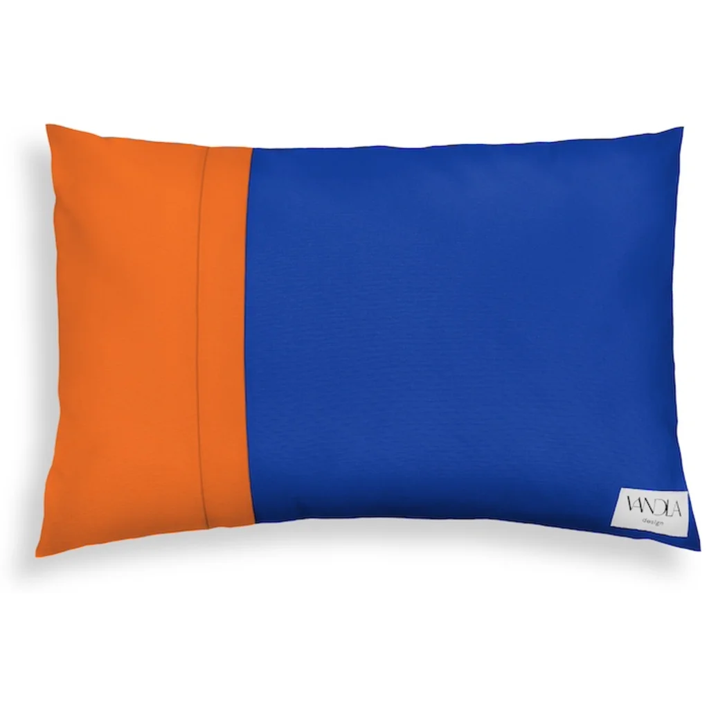 Modulare Kissenhülle rechteckig Farbkombinationen mit Kobalt in Kobalt+Orange Blau+Orange von Vandla design Größe 40x60 cm