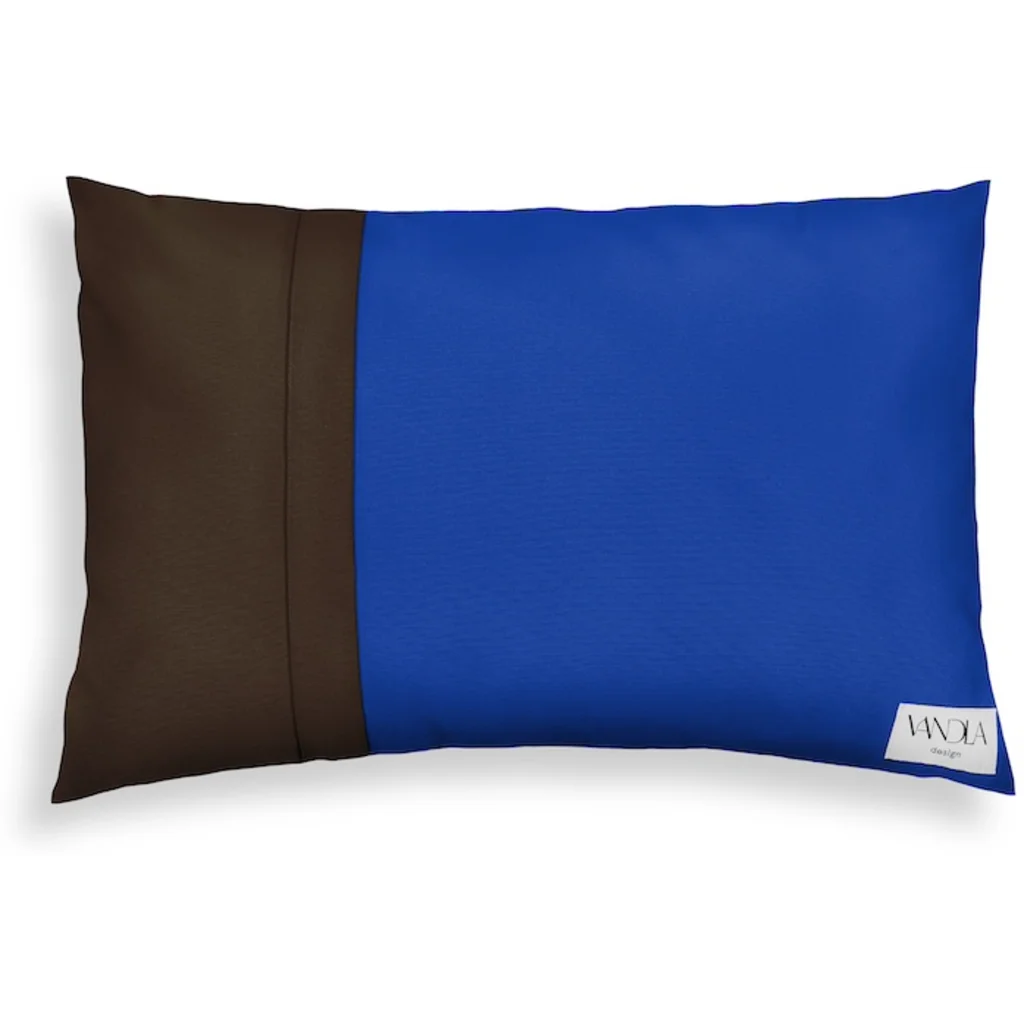 Modulare Kissenhülle rechteckig Farbkombinationen mit Kobalt in Kobalt+Schoko Blau+Braun von Vandla design Größe 40x60 cm