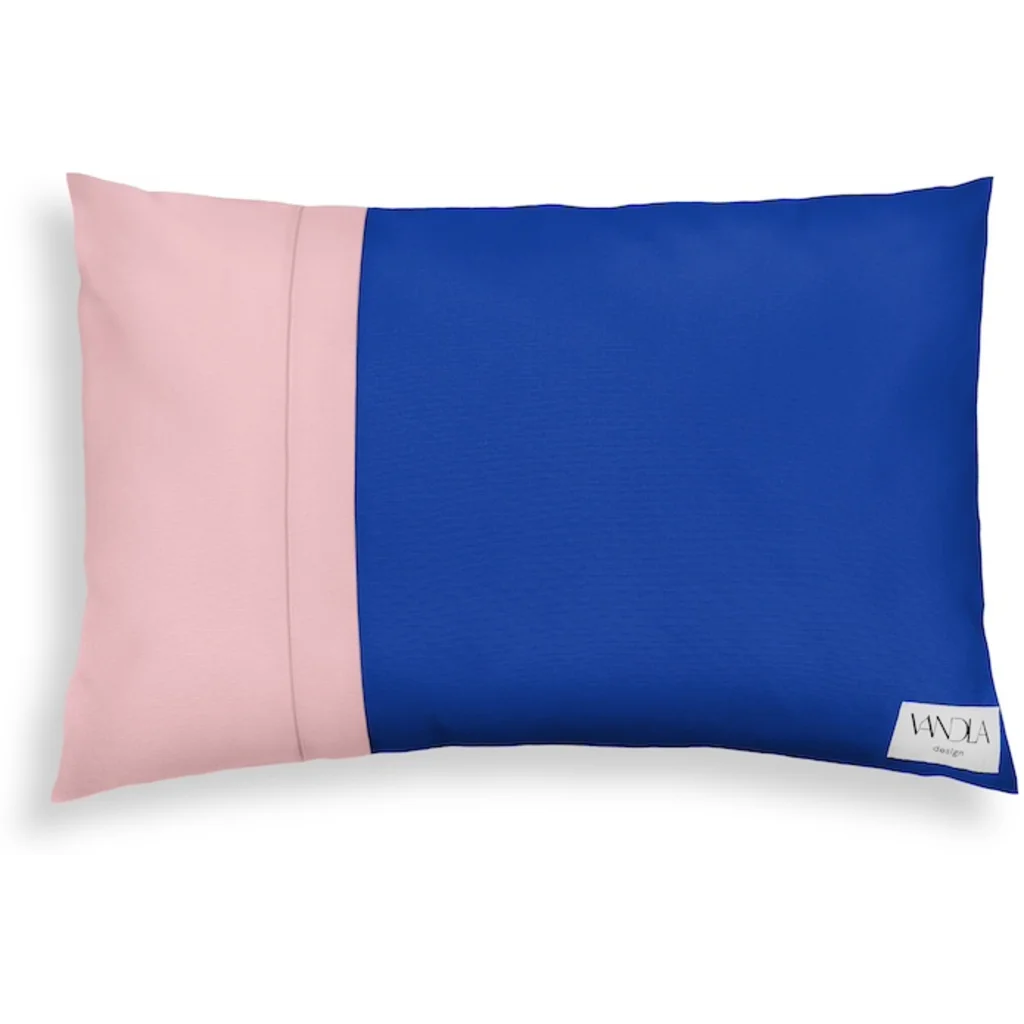 Modulare Kissenhülle rechteckig Farbkombinationen mit Kobalt in Kobalt+Zartrosa Blau+Rosa von Vandla design Größe 40x60 cm