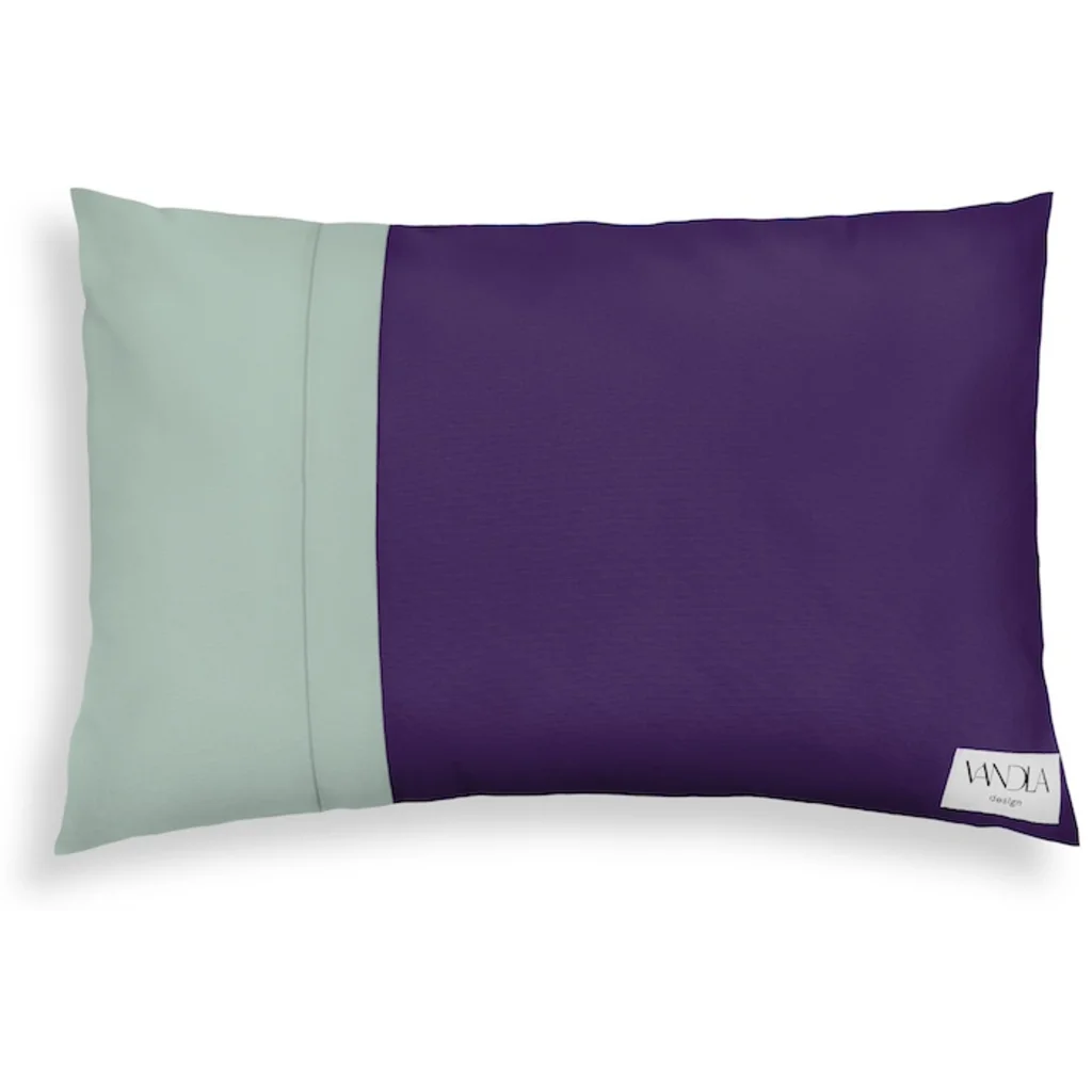 Modulare Kissenhülle rechteckig Farbkombinationen mit Lila in Lila+Mint Lila+Grün von Vandla design Größe 40x60 cm