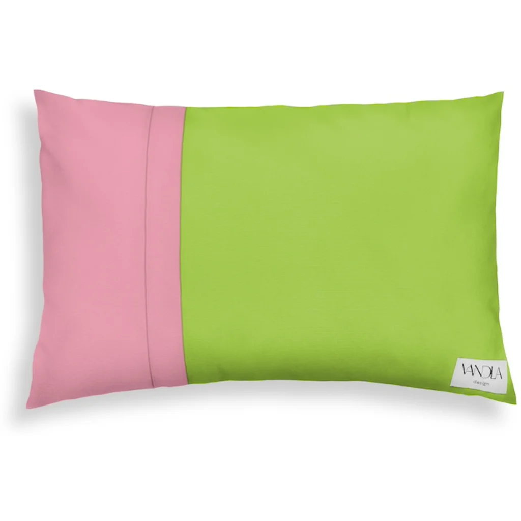 Modulare Kissenhülle rechteckig Farbkombinationen mit Limette in Limette+Altrosa Grün+Rosa von Vandla design Größe 40x60 cm