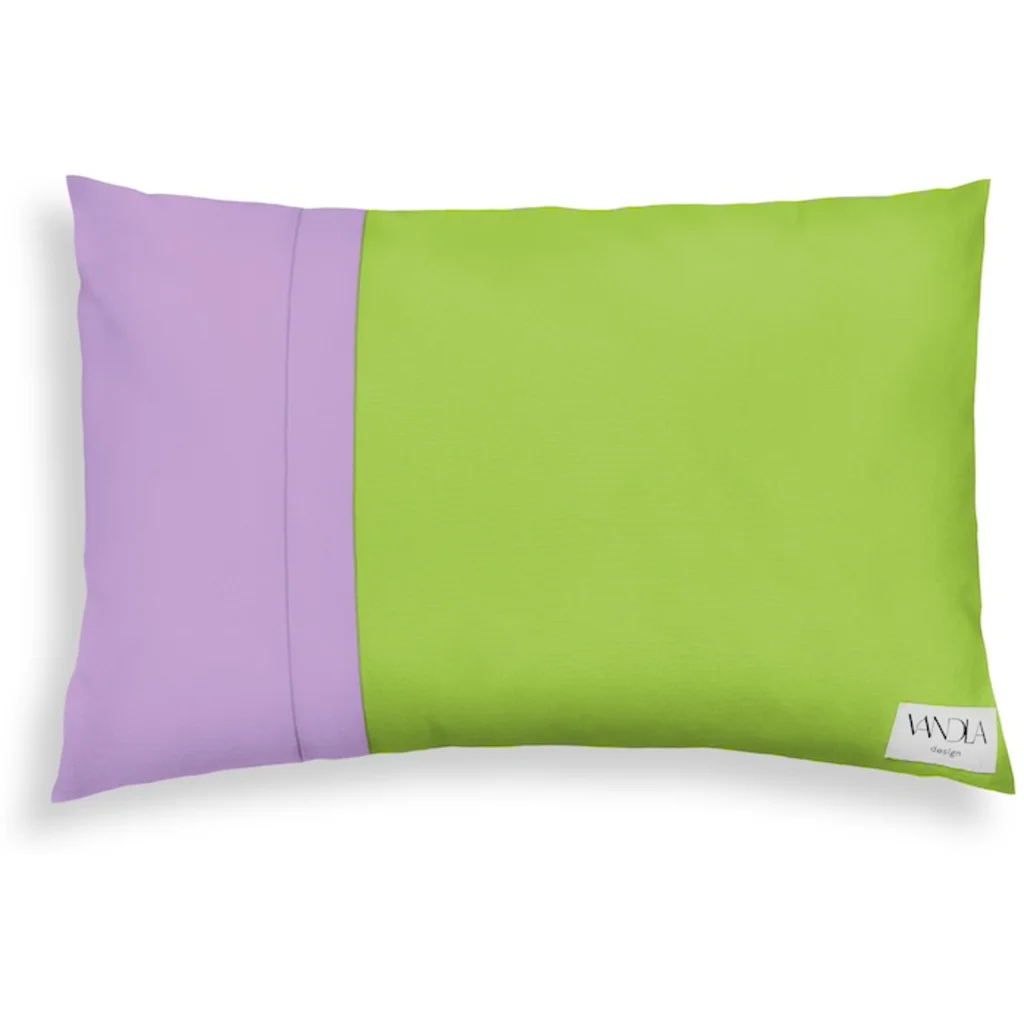 Modulare Kissenhülle rechteckig Farbkombinationen mit Limette in Limette+Flieder Grün+Flieder von Vandla design Größe 40x60 cm