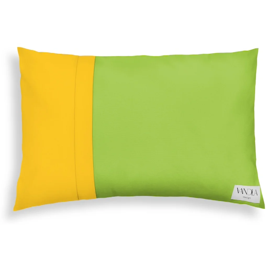 Modulare Kissenhülle rechteckig Farbkombinationen mit Limette in Limette+Gelb Grün+Gelb von Vandla design Größe 40x60 cm