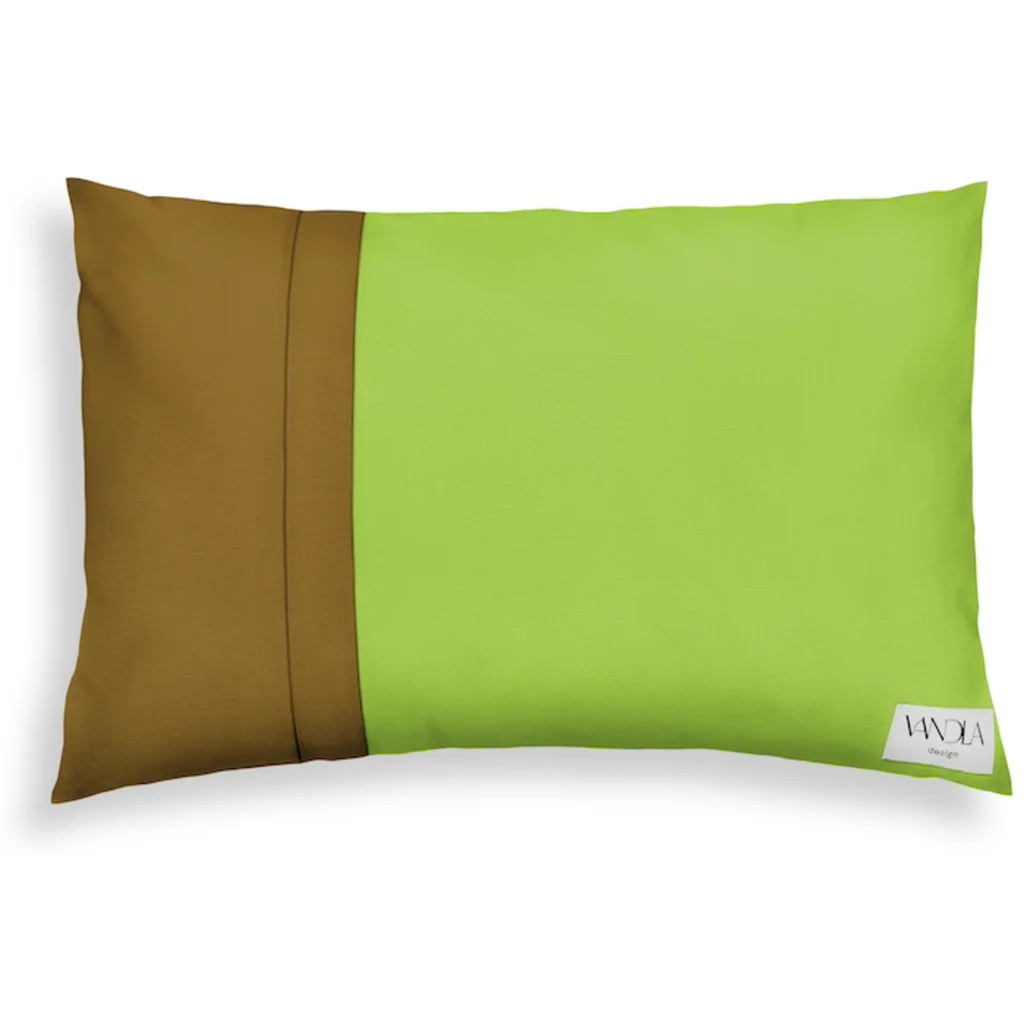 Modulare Kissenhülle rechteckig Farbkombinationen mit Limette in Limette+Hellbraun Grün+Braun von Vandla design Größe 40x60 cm