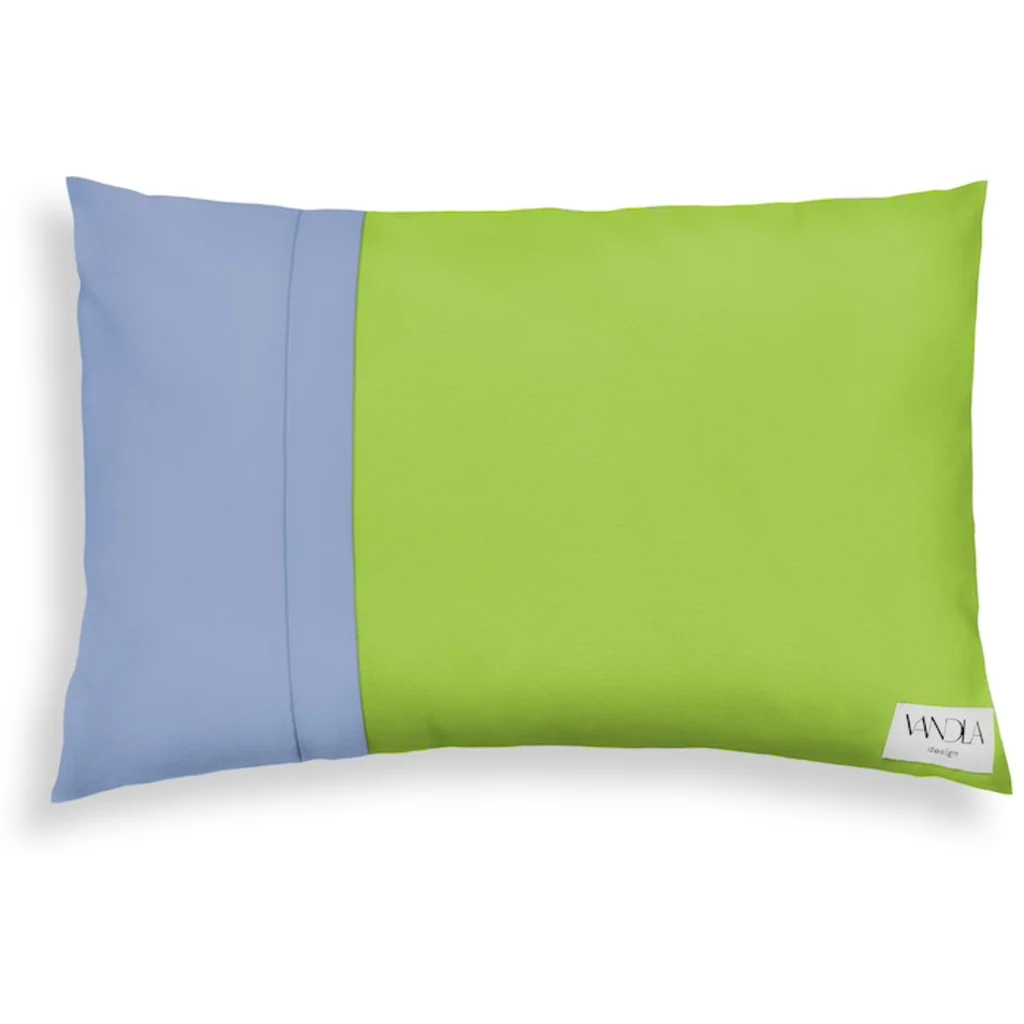 Modulare Kissenhülle rechteckig Farbkombinationen mit Limette in Limette+Jeansblau Grün+Blau von Vandla design Größe 40x60 cm