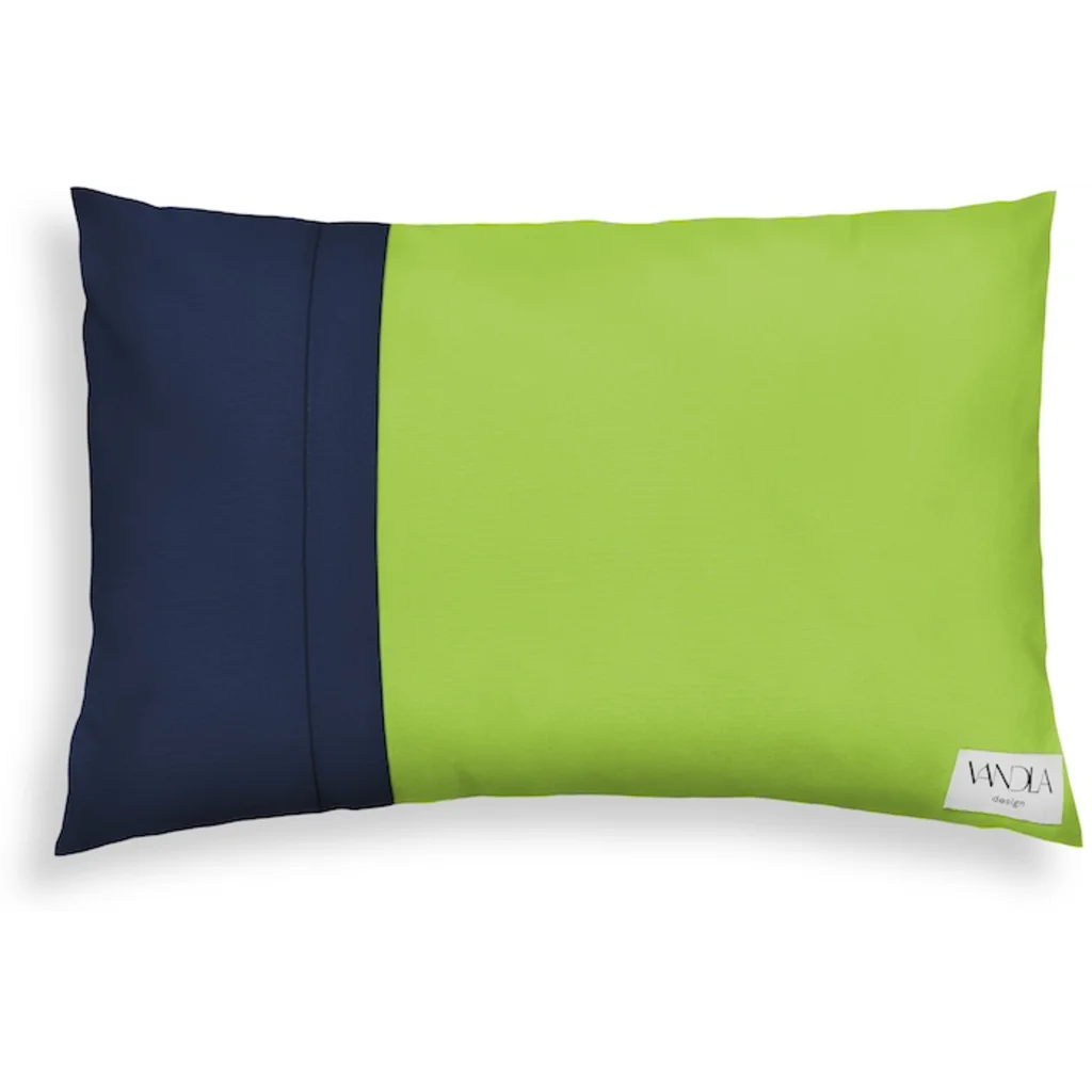Modulare Kissenhülle rechteckig Farbkombinationen mit Limette in Limette+Marine Grün+Blau von Vandla design Größe 40x60 cm