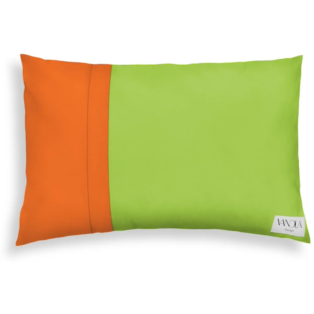 Modulare Kissenhülle rechteckig Farbkombinationen mit Limette in Limette+Orange Grün+Orange von Vandla design Größe 40x60 cm