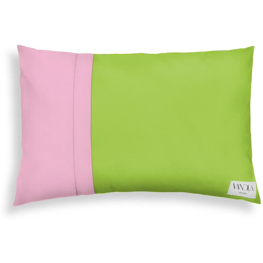 Modulare Kissenhülle rechteckig Farbkombinationen mit Limette in Limette+Pink Grün+Pink von Vandla design Größe 40x60 cm