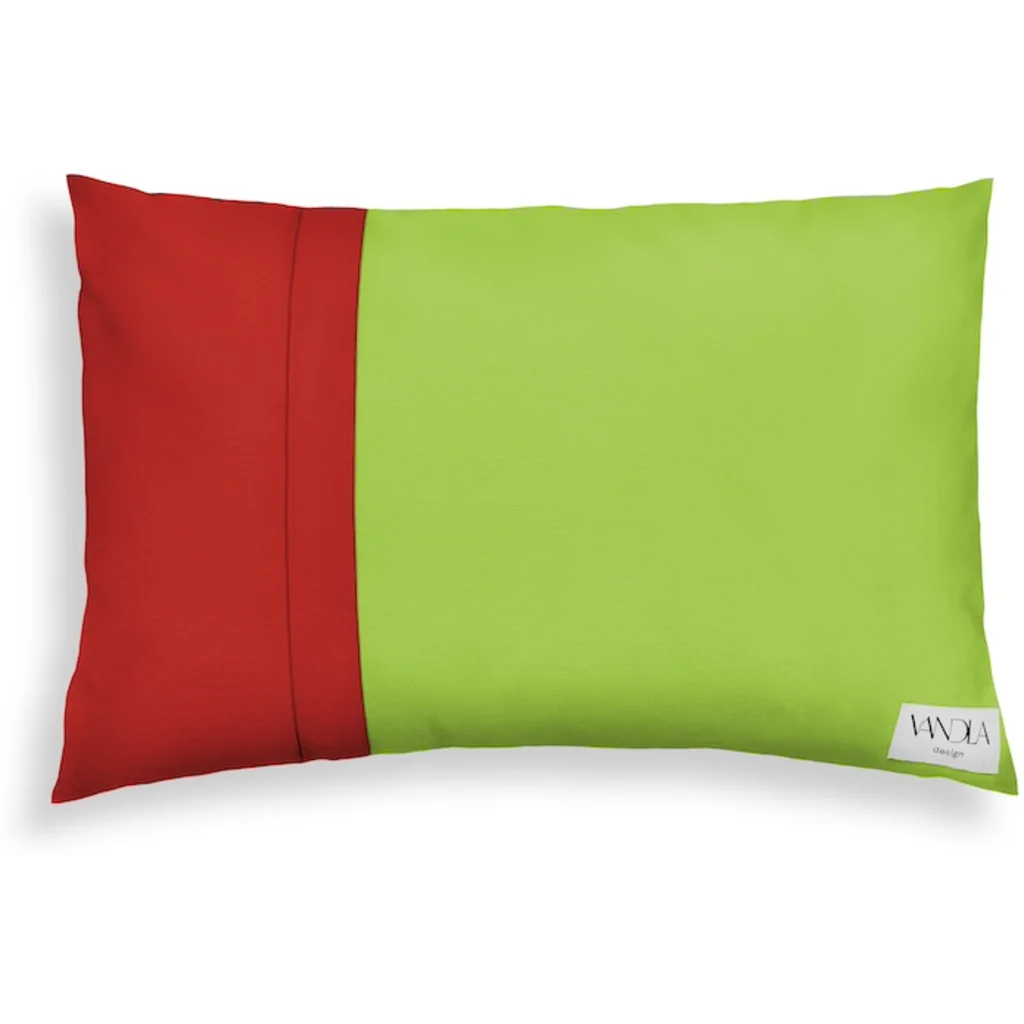 Modulare Kissenhülle rechteckig Farbkombinationen mit Limette in Limette+Rot Grün+Rot von Vandla design Größe 40x60 cm