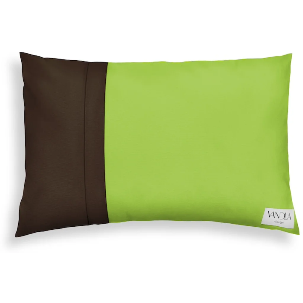 Modulare Kissenhülle rechteckig Farbkombinationen mit Limette in Limette+Schoko Grün+Braun von Vandla design Größe 40x60 cm