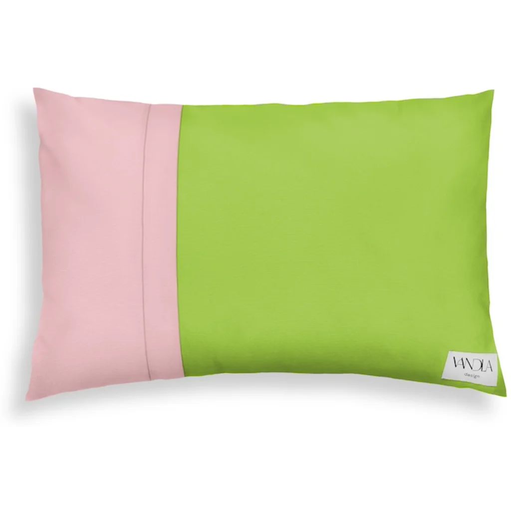 Modulare Kissenhülle rechteckig Farbkombinationen mit Limette in Limette+Zartrosa Grün+Rosa von Vandla design Größe 40x60 cm