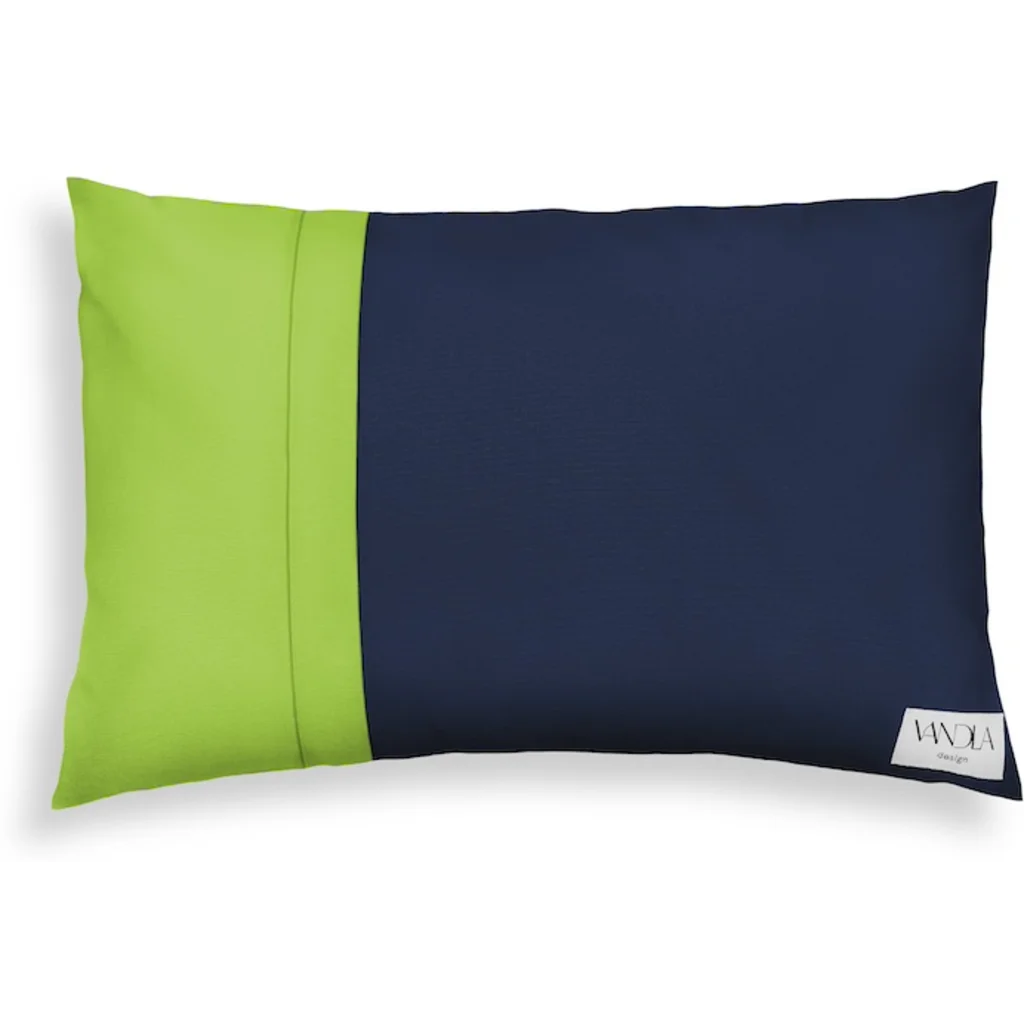 Modulare Kissenhülle rechteckig Farbkombinationen mit Marine in Marine+Limette Blau+Grün von Vandla design Größe 40x60 cm