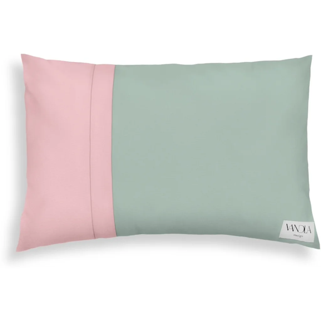 Modulare Kissenhülle rechteckig Farbkombinationen mit Mint in Mint+Zartrosa Grün+Rosa von Vandla design Größe 40x60 cm