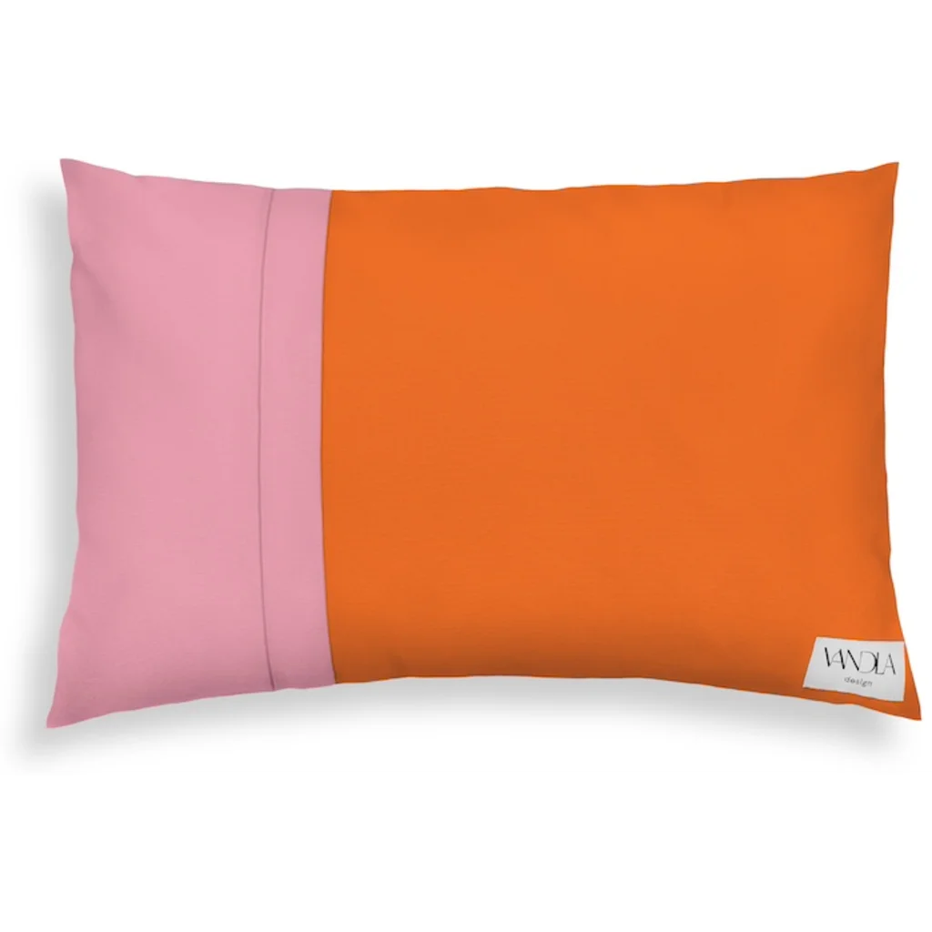 Modulare Kissenhülle rechteckig Farbkombinationen mit Orange in Orange+Altrosa Orange+Rosa von Vandla design Größe 40x60 cm
