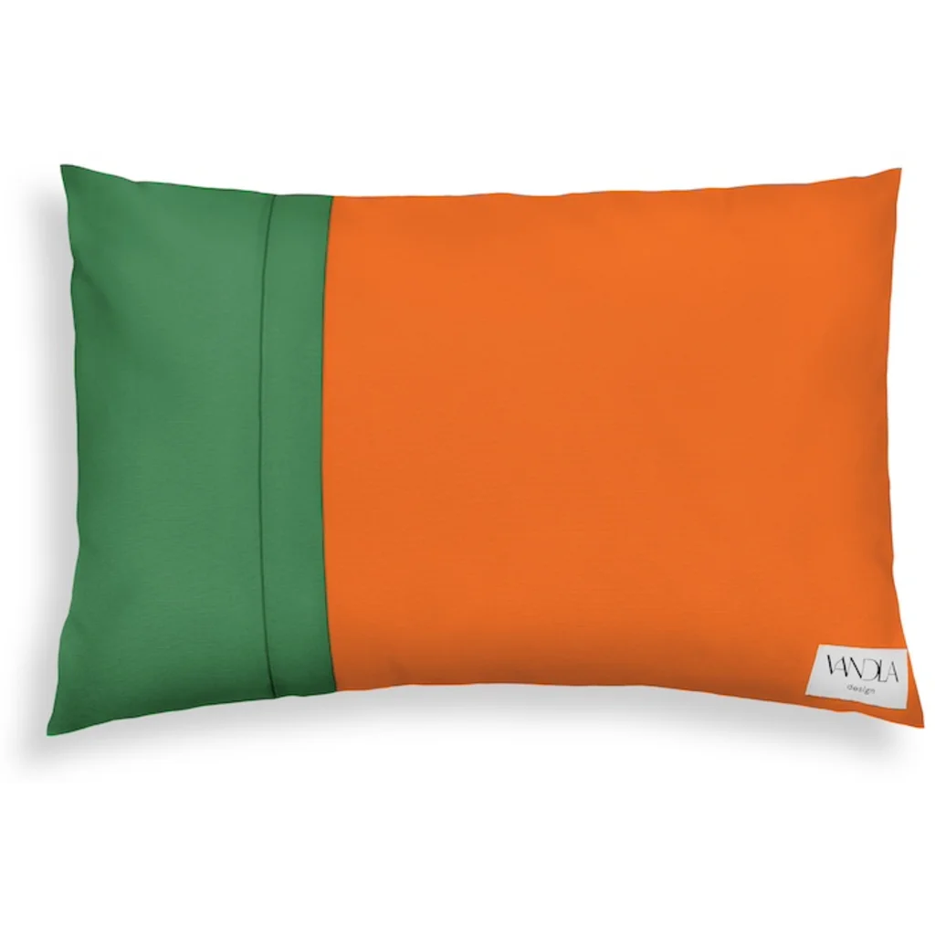 Modulare Kissenhülle rechteckig Farbkombinationen mit Orange in Orange+Grün von Vandla design Größe 40x60 cm