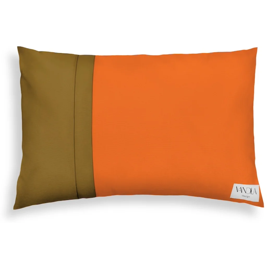 Modulare Kissenhülle rechteckig Farbkombinationen mit Orange in Orange+Hellbraun Orange+Braun von Vandla design Größe 40x60 cm