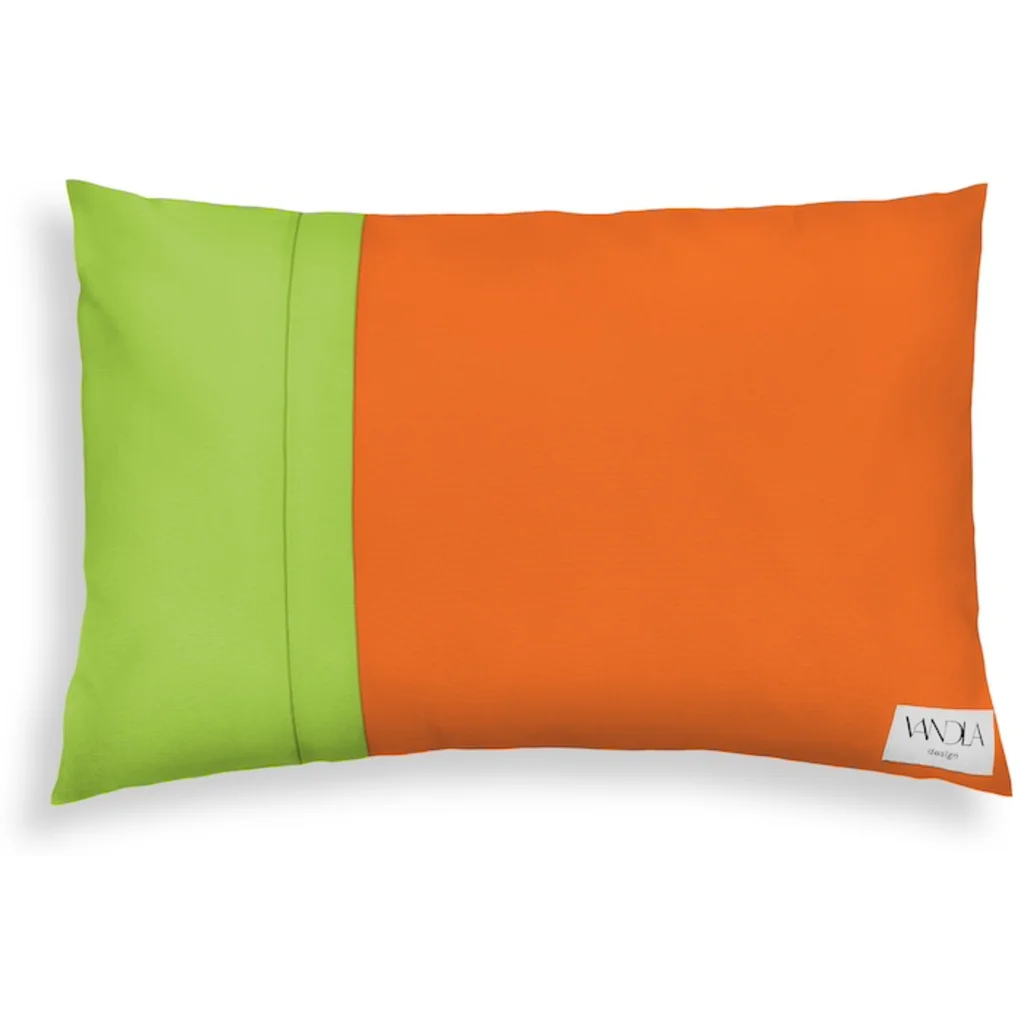 Modulare Kissenhülle rechteckig Farbkombinationen mit Orange in Orange+Limette Orange+Grün von Vandla design Größe 40x60 cm