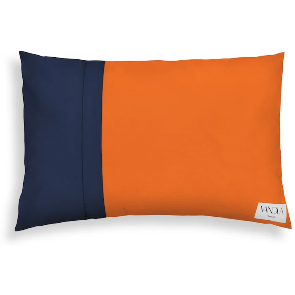 Modulare Kissenhülle rechteckig Farbkombinationen mit Orange in Orange+Marine Orange+Blau von Vandla design Größe 40x60 cm