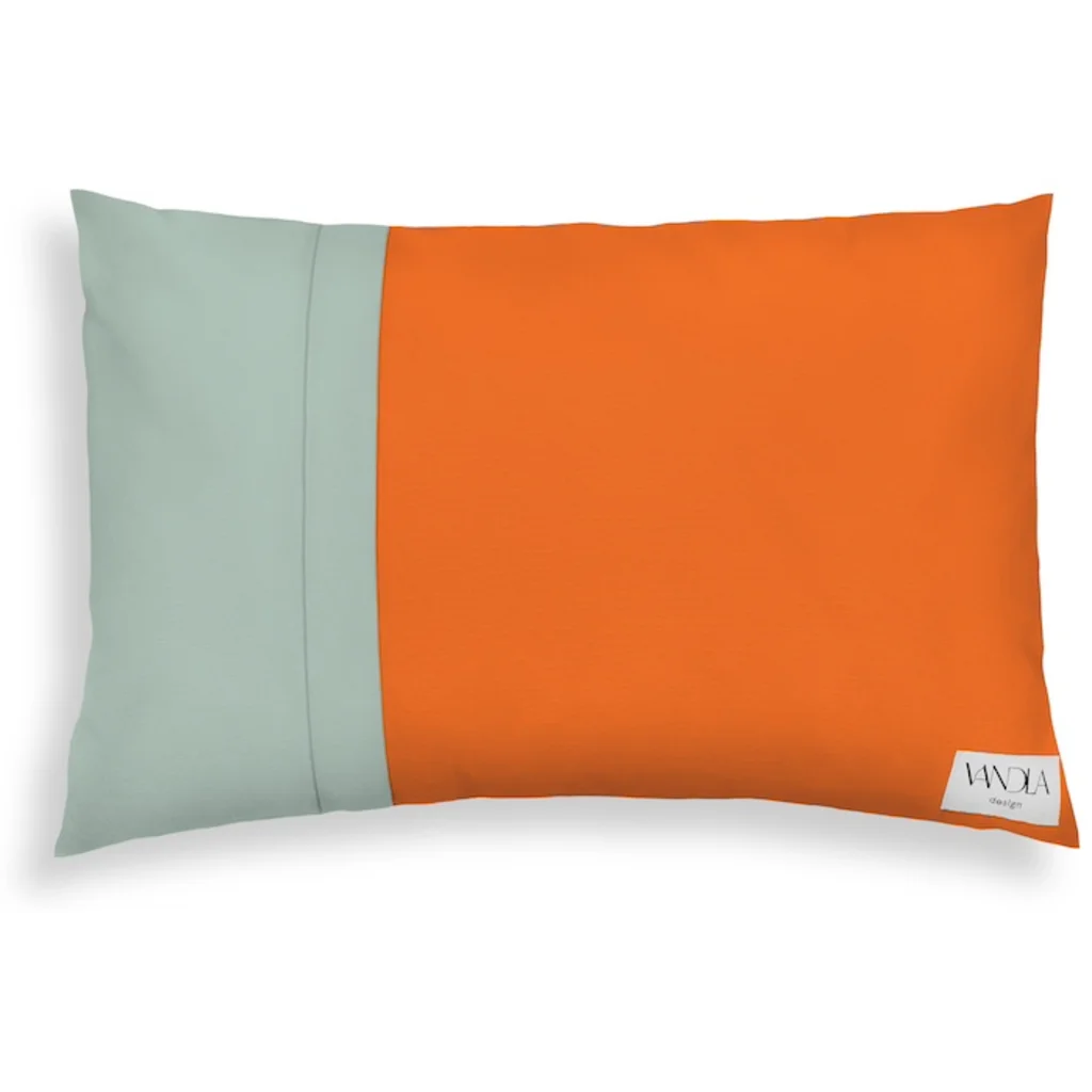 Modulare Kissenhülle rechteckig Farbkombinationen mit Orange in Orange+Mint Orange+Grün von Vandla design Größe 40x60 cm