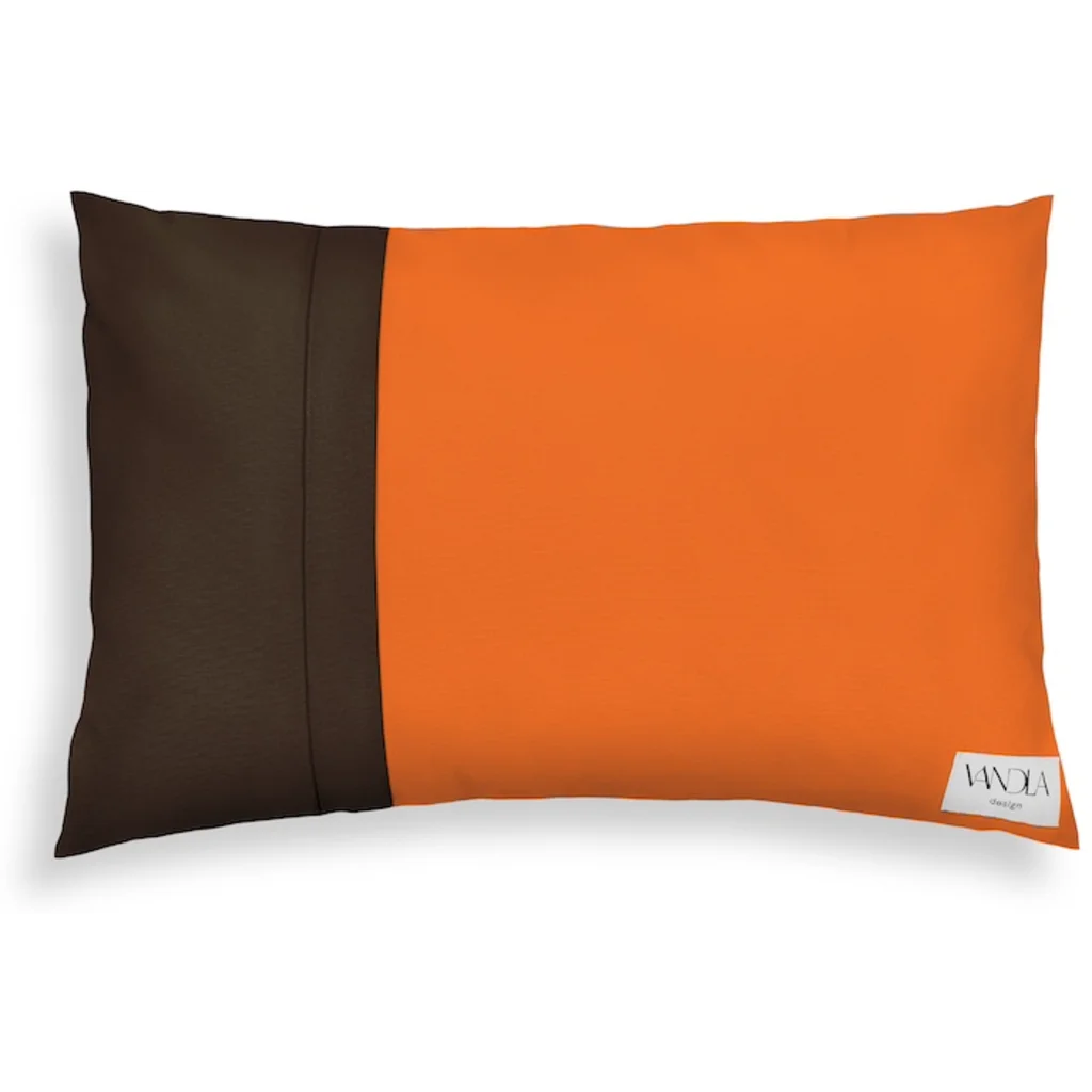Modulare Kissenhülle rechteckig Farbkombinationen mit Orange in Orange+Schoko Orange+Braun von Vandla design Größe 40x60 cm