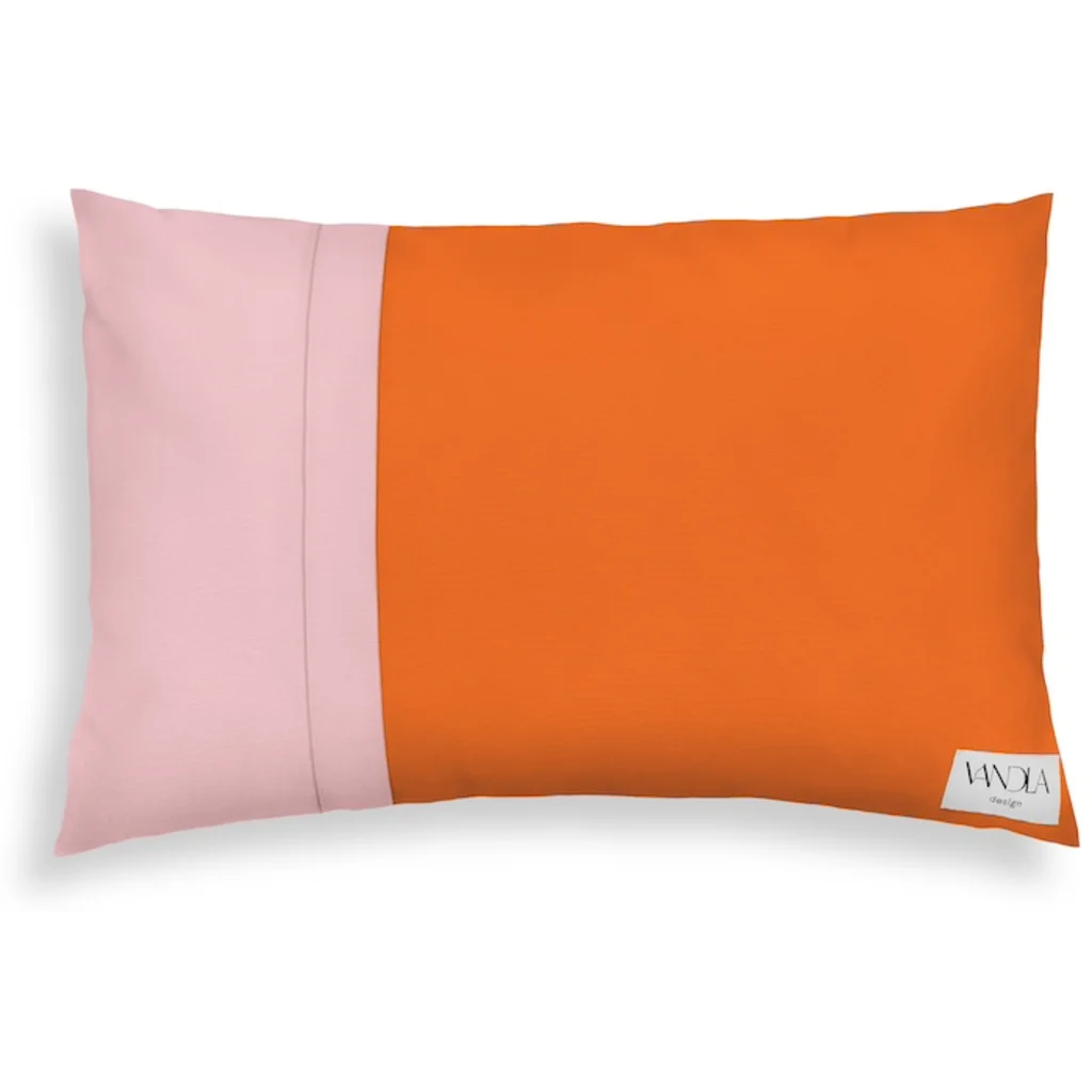 Modulare Kissenhülle rechteckig Farbkombinationen mit Orange in Orange+Zartrosa Orange+Rosa von Vandla design Größe 40x60 cm