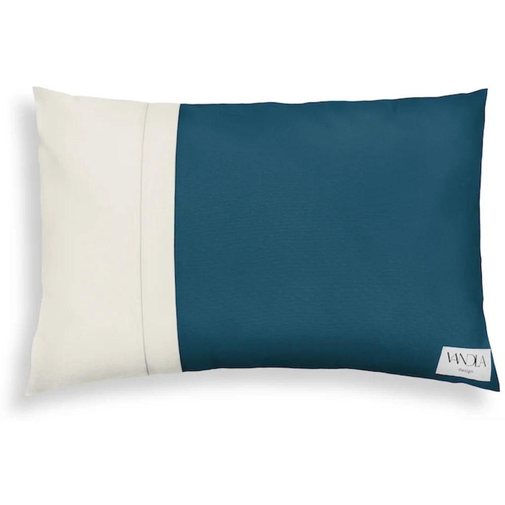 Modulare Kissenhülle rechteckig Farbkombinationen mit Petrol in Petrol+Creme Blau+Creme von Vandla design Größe 40x60 cm