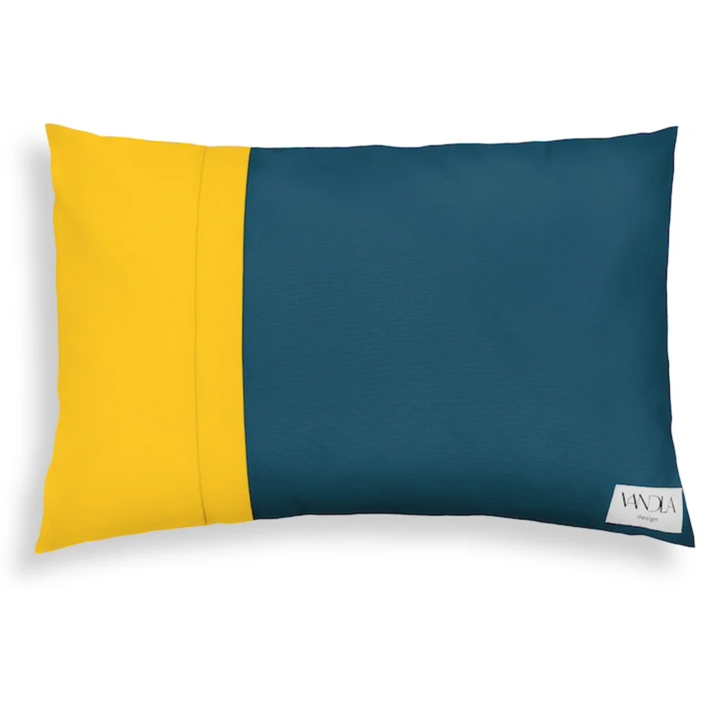 Modulare Kissenhülle rechteckig Farbkombinationen mit Petrol in Petrol+Gelb Blau+Gelb von Vandla design Größe 40x60 cm