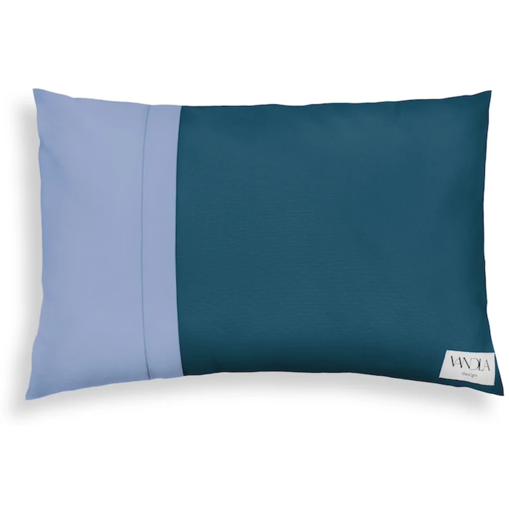 Modulare Kissenhülle rechteckig Farbkombinationen mit Petrol in Petrol+Jeansblau Blau+Blau von Vandla design Größe 40x60 cm