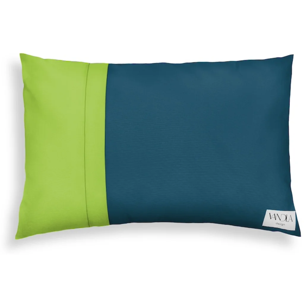 Modulare Kissenhülle rechteckig Farbkombinationen mit Petrol in Petrol+Limette Blau+Grün von Vandla design Größe 40x60 cm