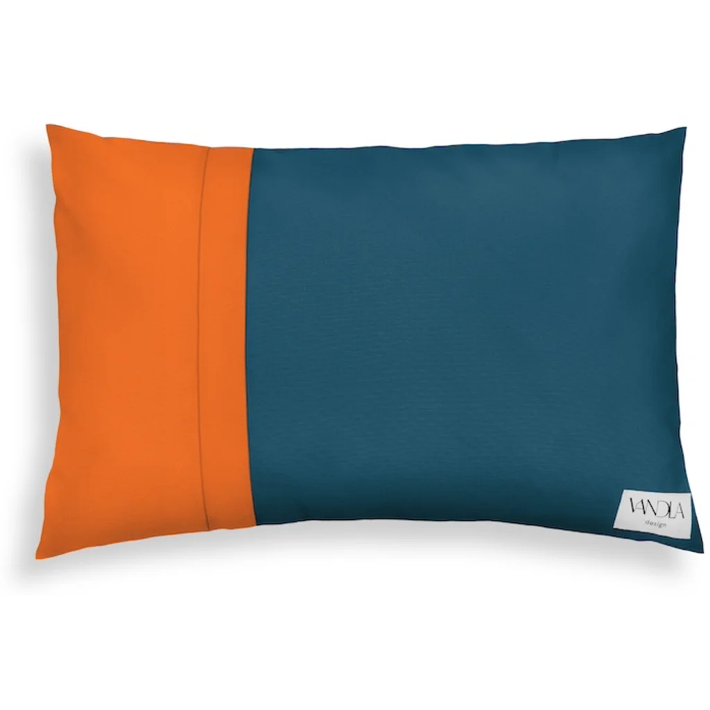 Modulare Kissenhülle rechteckig Farbkombinationen mit Petrol in Petrol+Orange Blau+Orange von Vandla design Größe 40x60 cm