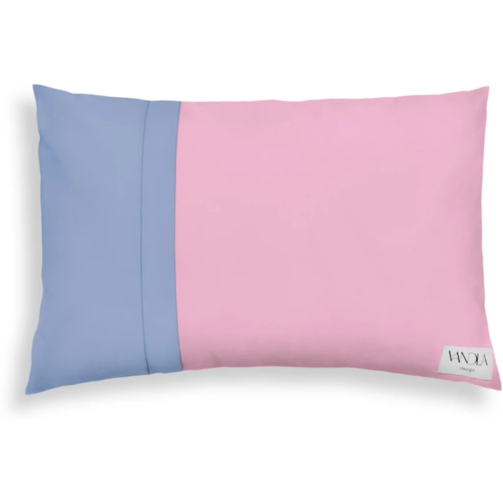 Modulare Kissenhülle rechteckig Farbkombinationen mit Pink in Pink+Jeansblau Pink+Blau von Vandla design Größe 40x60 cm