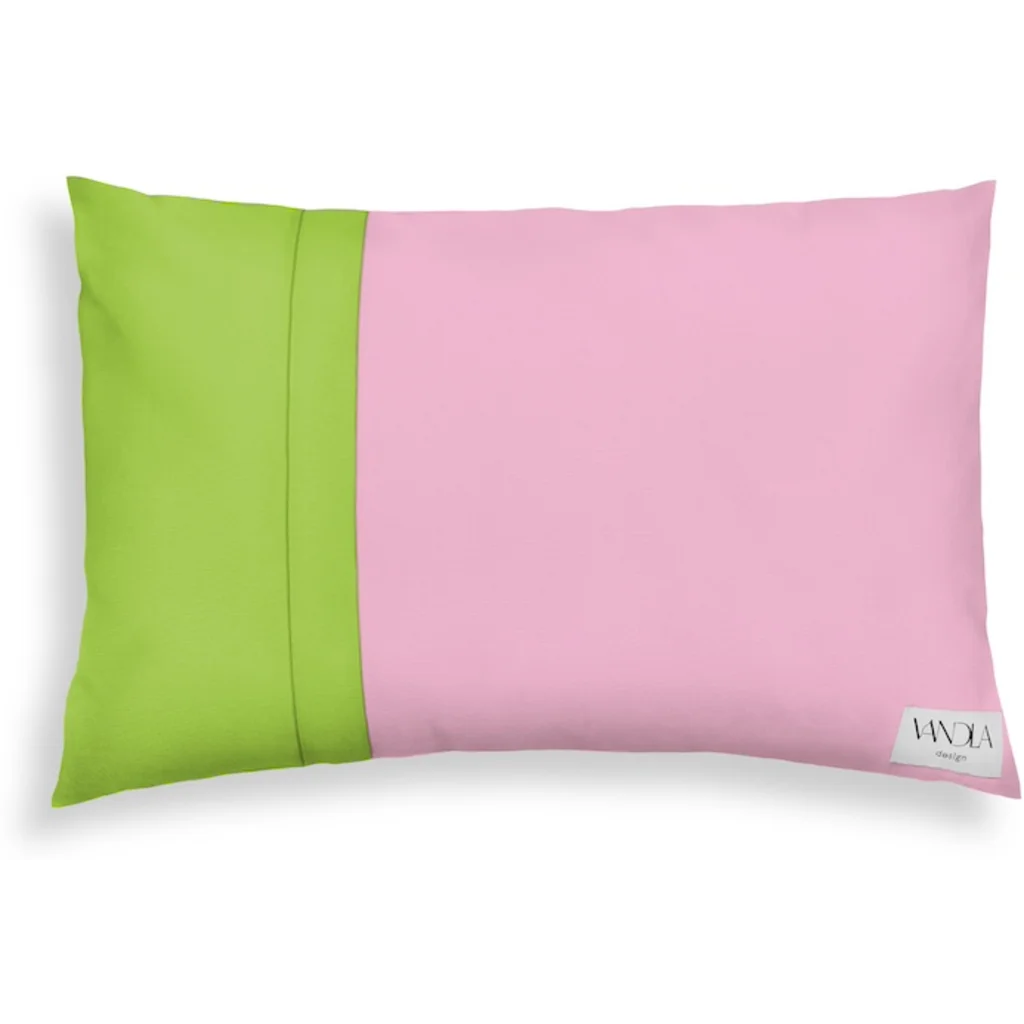 Modulare Kissenhülle rechteckig Farbkombinationen mit Pink in Pink+Limette Pink+Grün von Vandla design Größe 40x60 cm