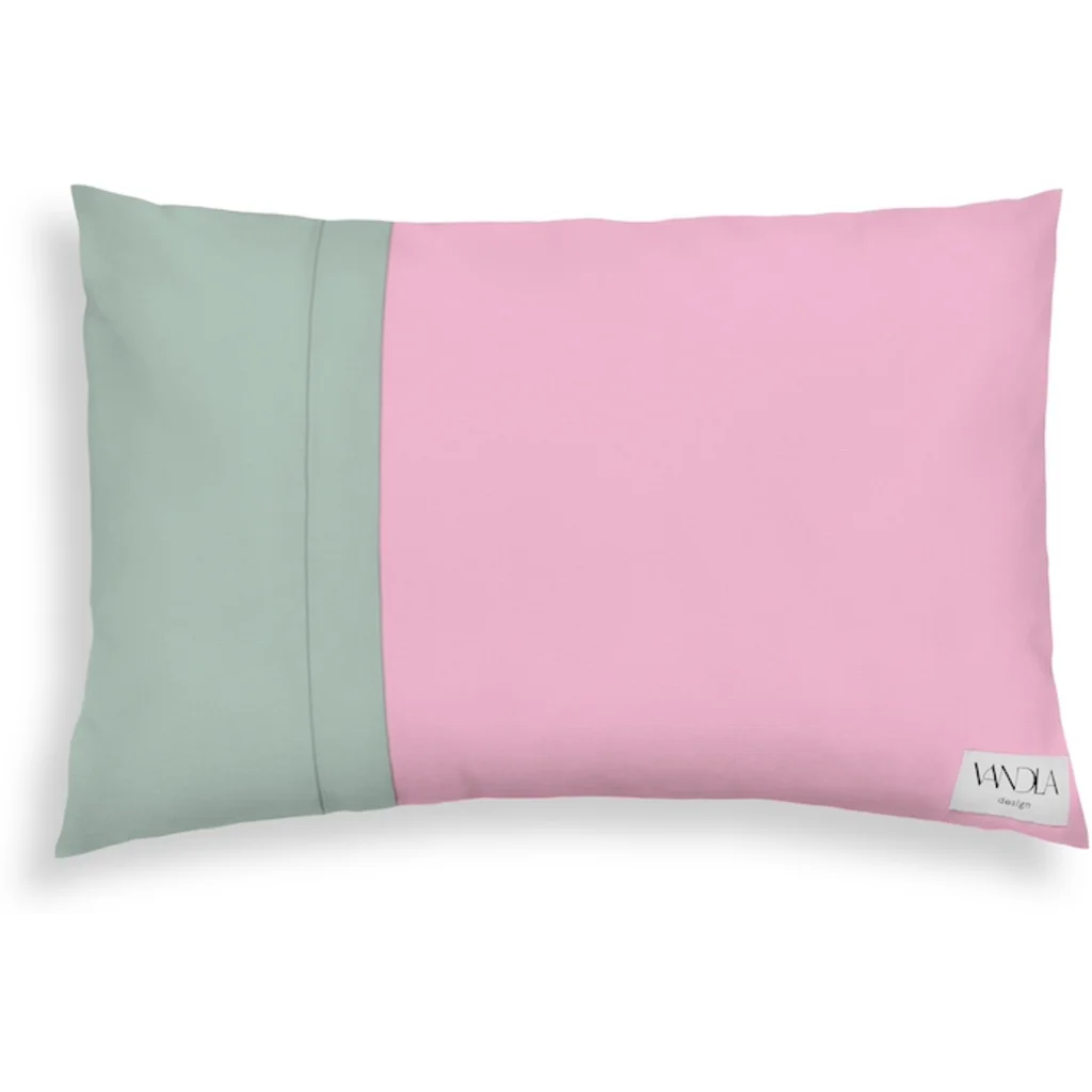 Modulare Kissenhülle rechteckig Farbkombinationen mit Pink in Pink+Mint Pink+Grün von Vandla design Größe 40x60 cm