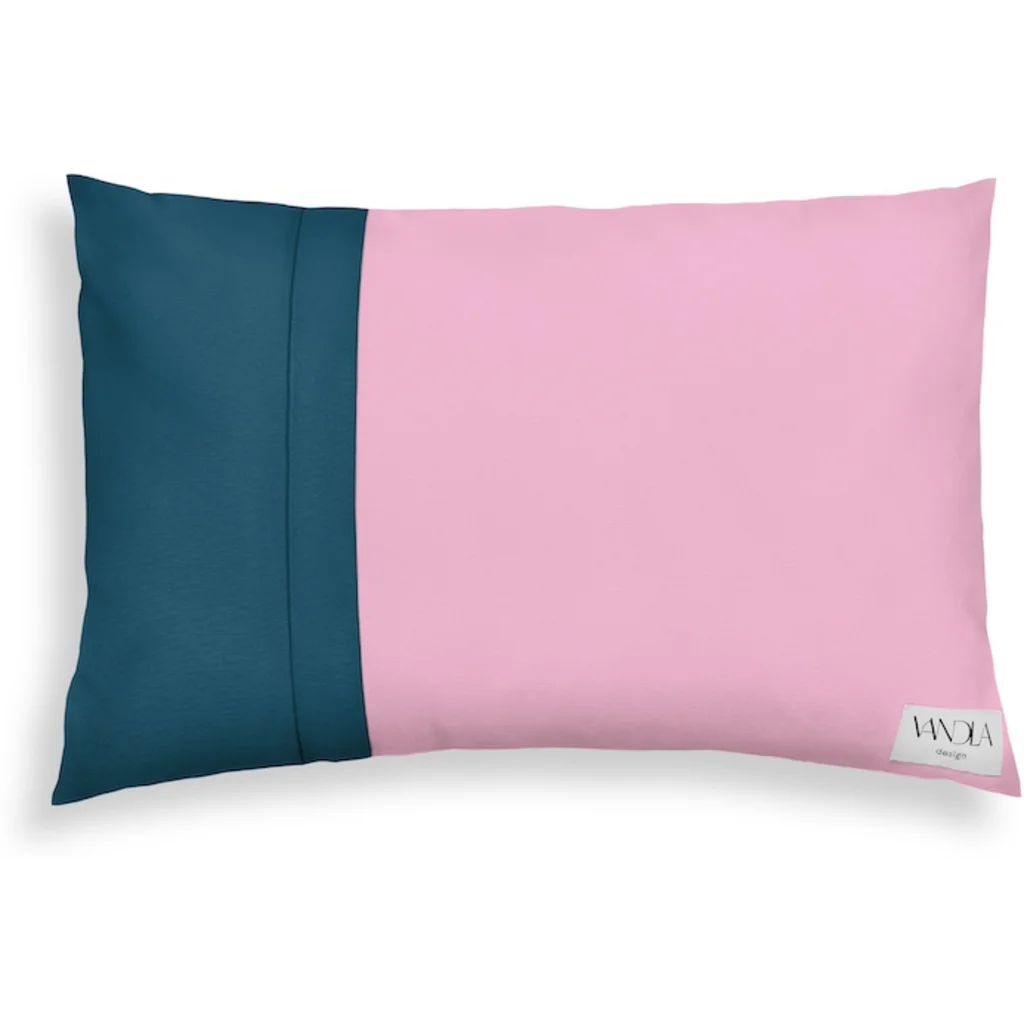 Modulare Kissenhülle rechteckig Farbkombinationen mit Pink in Pink+Petrol Pink+Blau von Vandla design Größe 40x60 cm