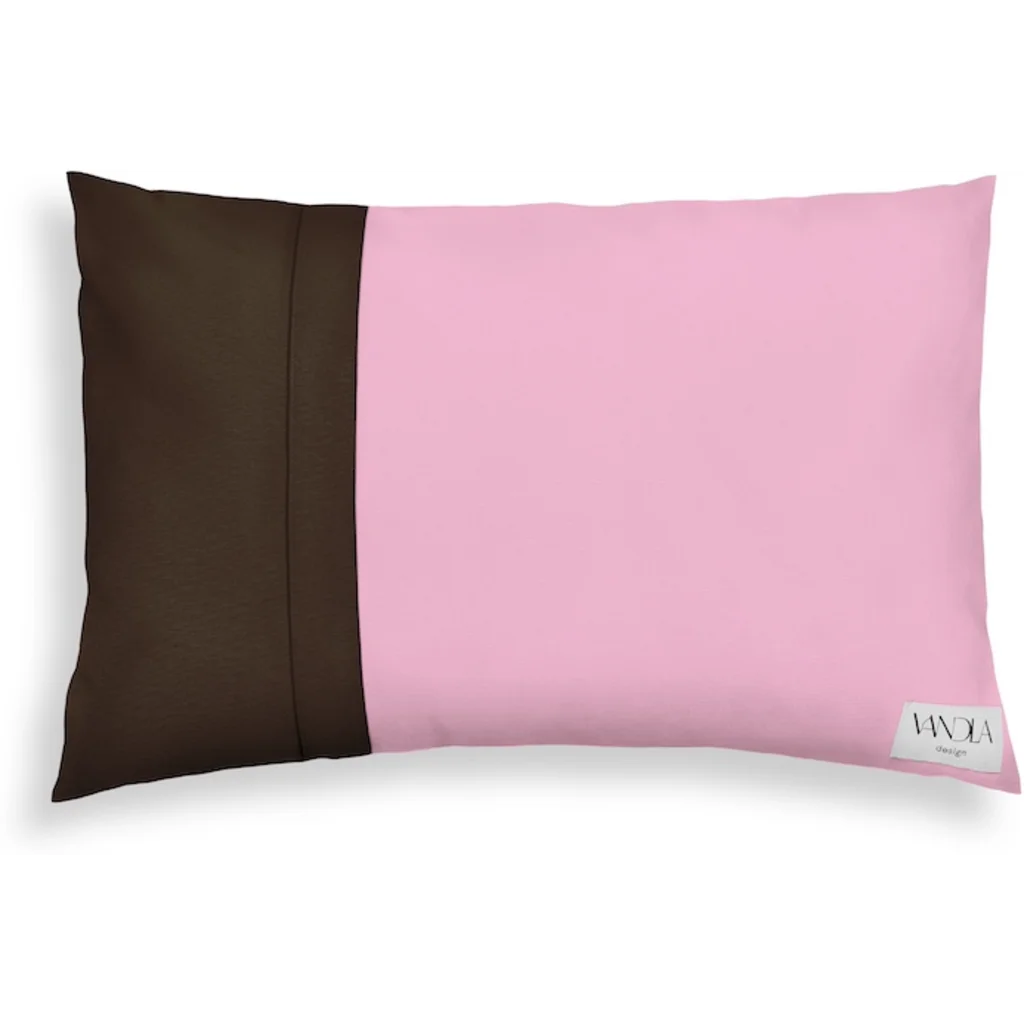 Modulare Kissenhülle rechteckig Farbkombinationen mit Pink in Pink+Schoko Pink+Braun von Vandla design Größe 40x60 cm