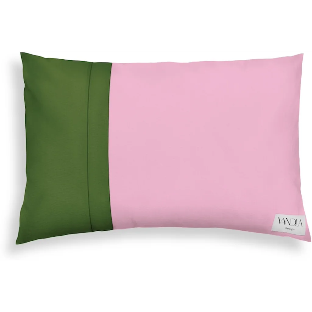 Modulare Kissenhülle rechteckig Farbkombinationen mit Pink in Pink+Waldgrün Pink+Grün von Vandla design Größe 40x60 cm