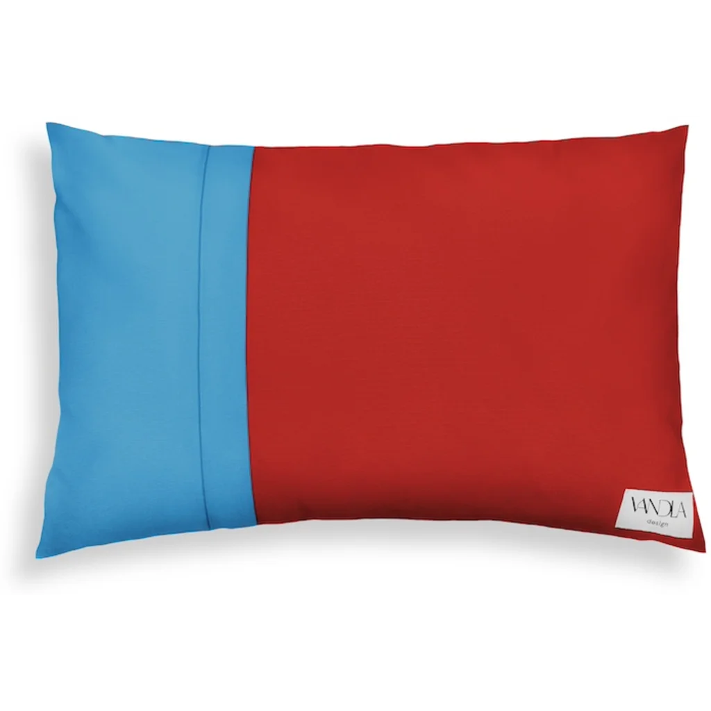 Modulare Kissenhülle rechteckig Farbkombinationen mit Rot in Rot+Atlantik Rot+Blau von Vandla design Größe 40x60 cm